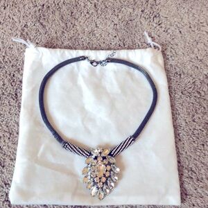 Beautiful statement, necklace, worn twice, dark gray band and faux diamond